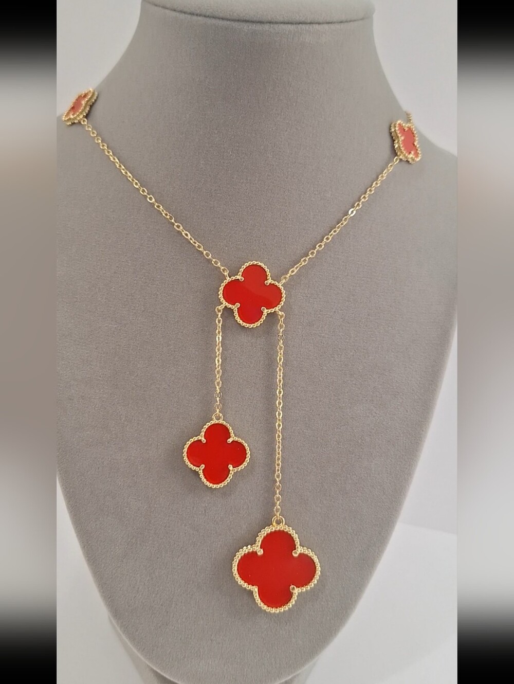 Red enamel four leafs Clover necklace